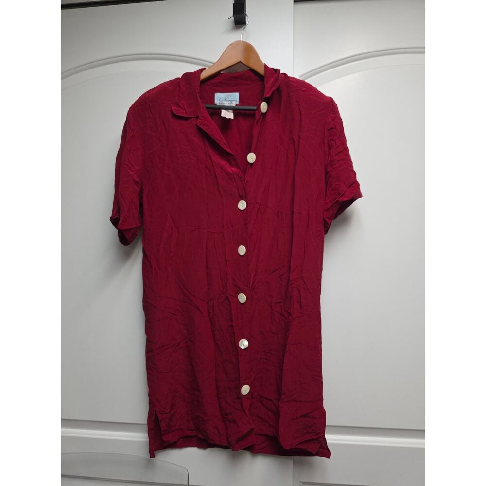 LES COPAINS Vintage Red Silk Shirt Summer Dress Size M